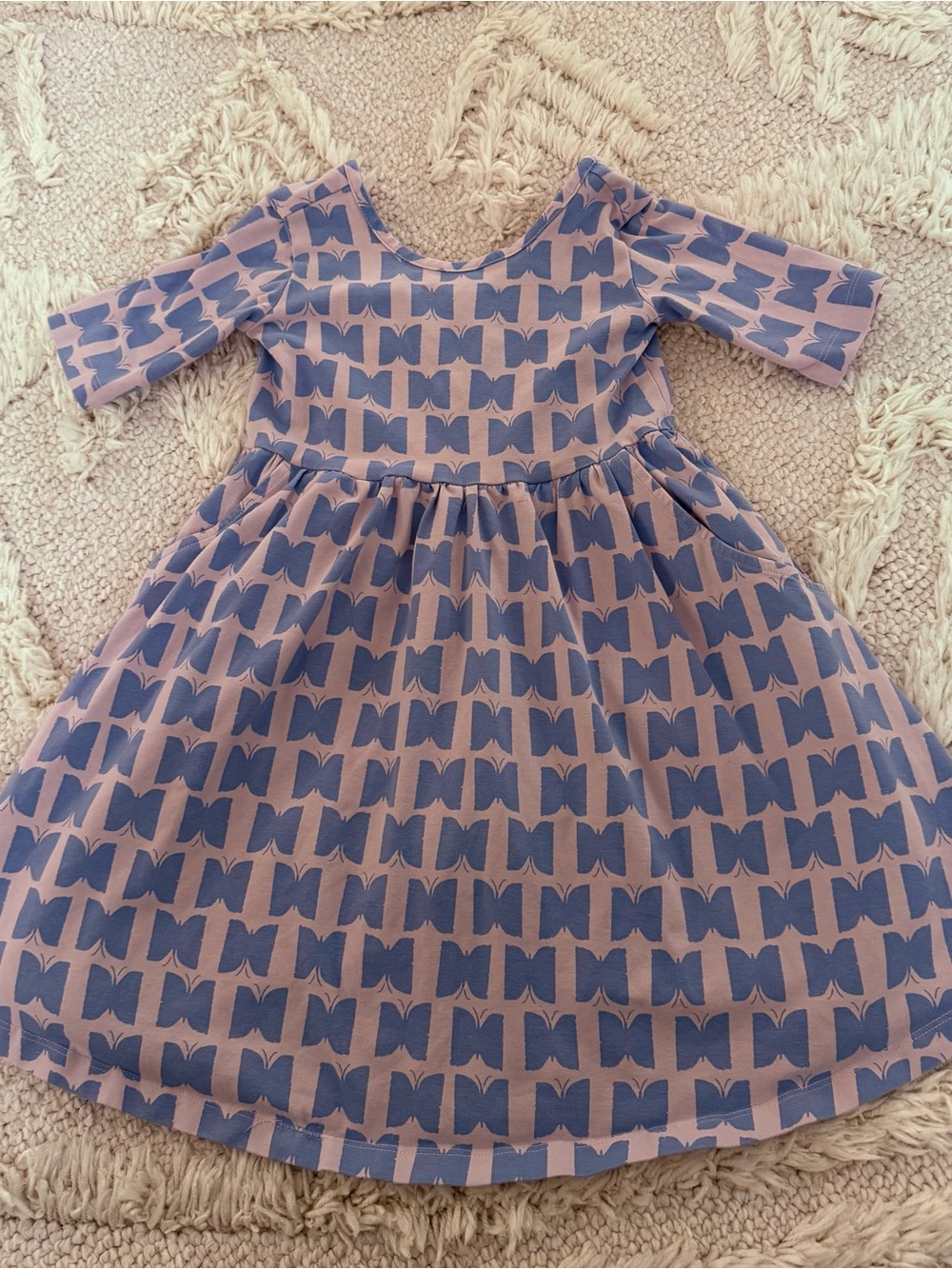 Hanna Andersson Pink Skater Dress with Blue Butterfly Pattern